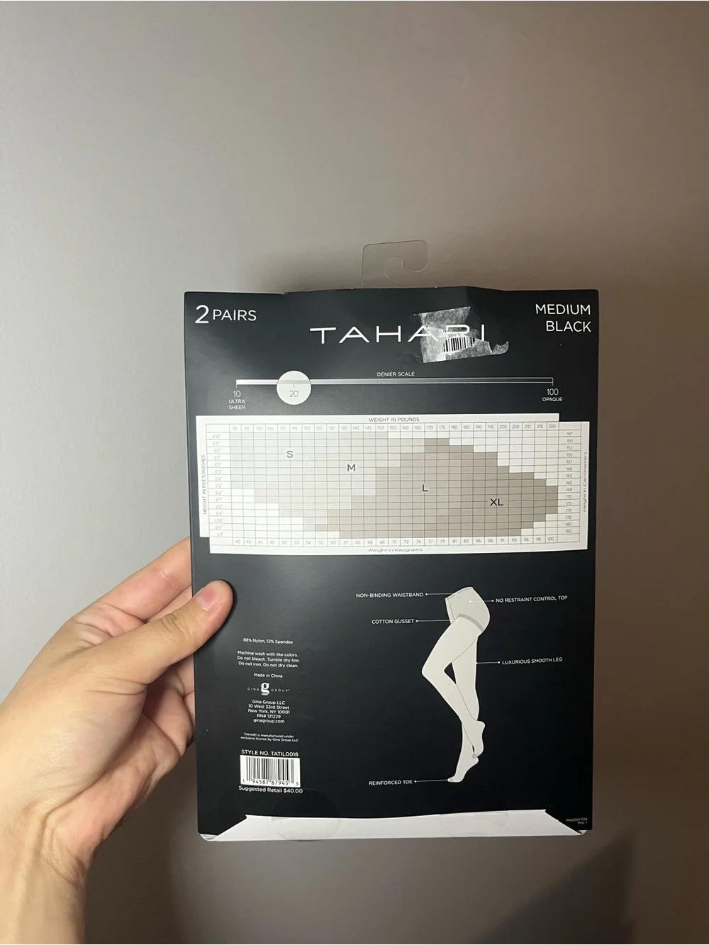Tahari Medium Black Sheer Tights - 2 Pairs